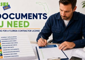 Florida contractor reviewing documents needed for a contractor license application