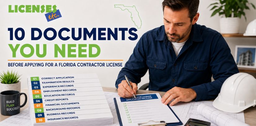 Florida contractor reviewing documents needed for a contractor license application