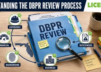 Florida contractor reviewing documents involved in the DBPR contractor license application process