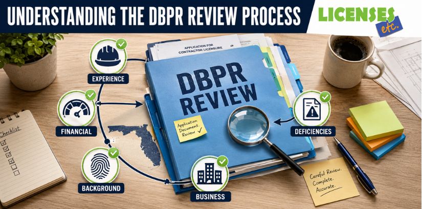 Florida contractor reviewing documents involved in the DBPR contractor license application process