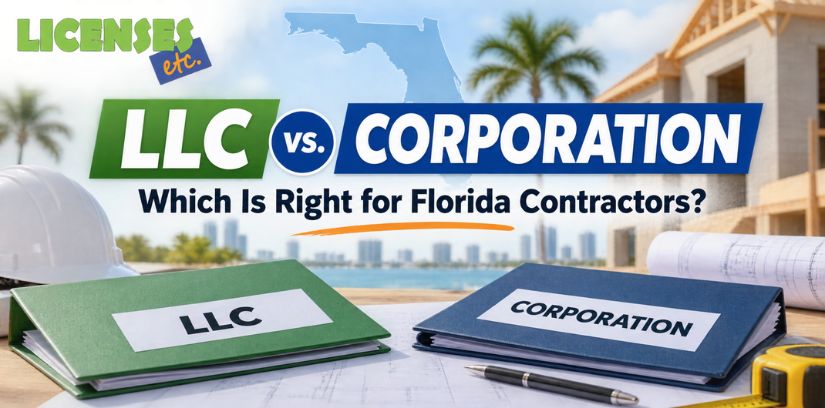Florida contractor comparing an LLC and corporation business structure